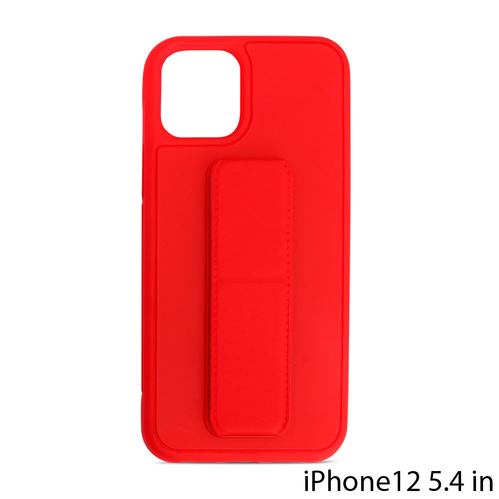 PU Leather Hand Grip Kickstand Case with Metal Plate for iPHONE 12 Mini 5.4 inch (Red)